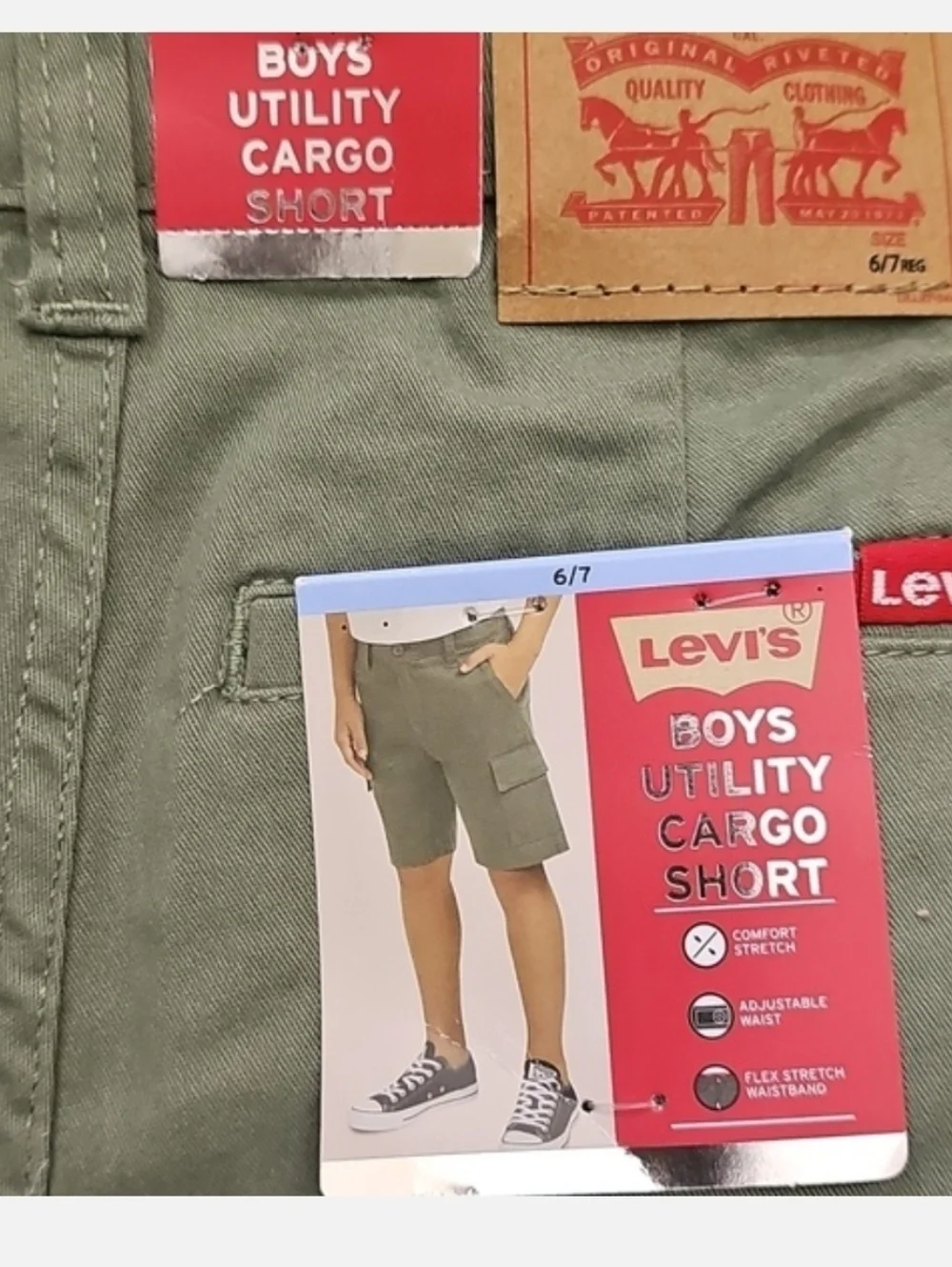 Levi's Boys Utility Cargo Short Comfort Stretch Adjustable Waist Flex Stretch Wa